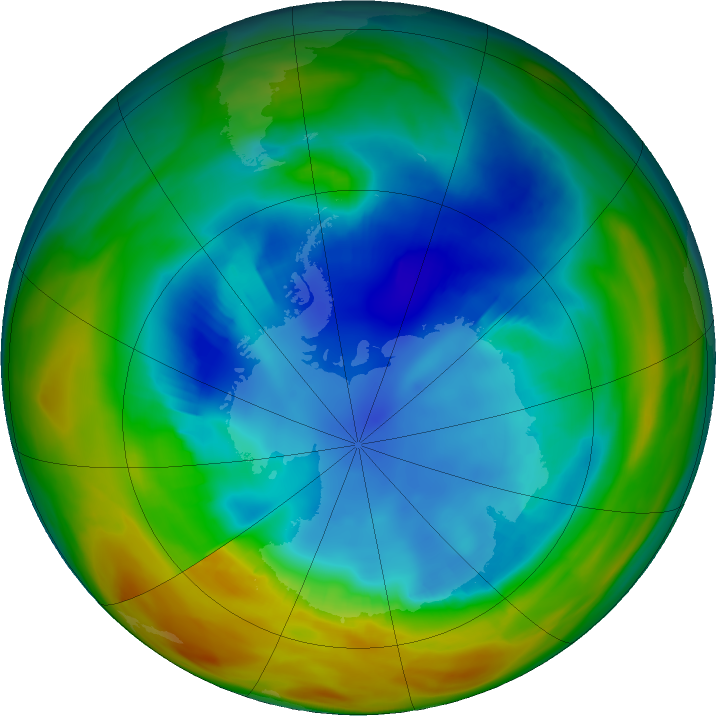 Antarctic ozone map for 15 August 2017